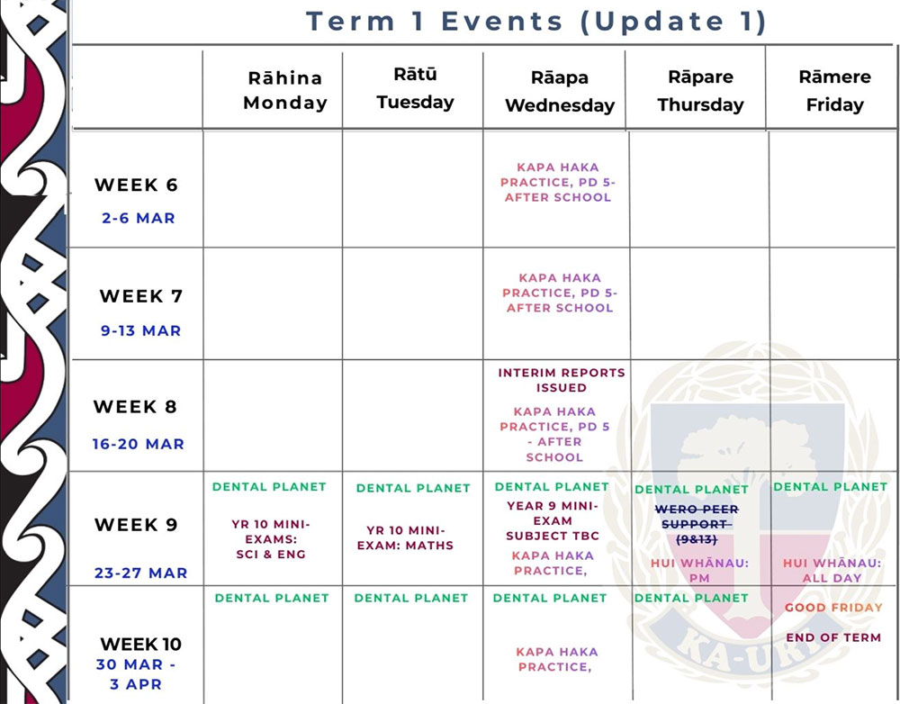 Term 1 Events Update